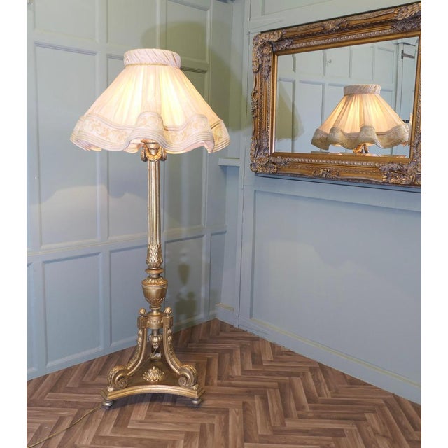 Carved French Boudoir Floor Lamp This is a large and imposing piece, the lamp is in gold and with its elaborate silk...