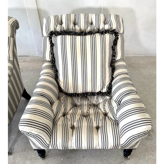 Ralph Lauren Home (2) Ralph Lauren Mayfair Tufted Chairs in Ebony and Ivory Silk For Sale - Image 4 of 14