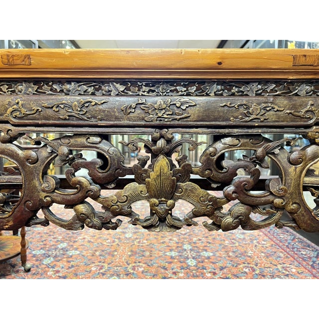 Antique Chinese Gilt Pine Altar / Console Table For Sale - Image 4 of 13