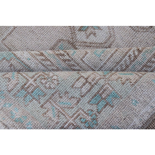 Vintage Turkish Medallion Oushak Area Rug in Tan, Taupe, Pink, and Green For Sale - Image 9 of 9