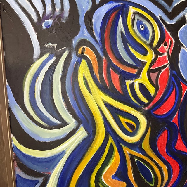 Blue Early 20th Century Vintage Abstract Painting by Listed Artist John McMahon's ~Framed, Framed For Sale - Image 8 of 11