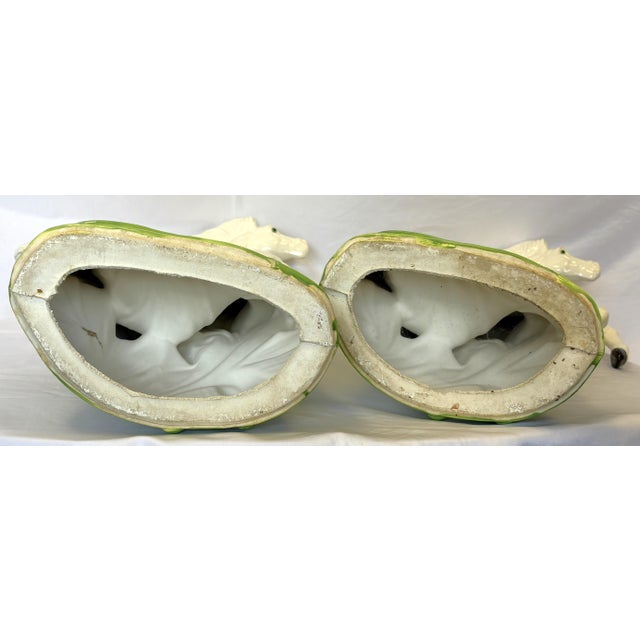 Mid Century Vintage Cast Ceramic Rearing White Mustangs With Glass Eyes- A Pair For Sale - Image 16 of 18