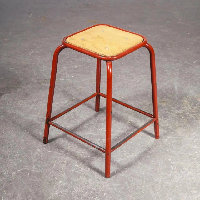 Wood French Red Mullca Stacking Laboratory Stool, 1960s For Sale - Image 7 of 9