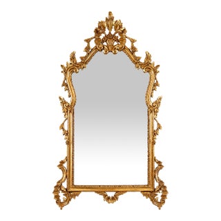 Vintage Italian Rococo Style Giltwood Mirror With Gold Leaf Patina – 53” Tall For Sale