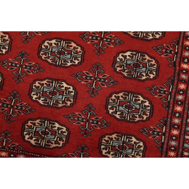 Bokhara Rug 4’2” X 6’1” Red Wool Tribal Hand-Knotted Oriental Carpet For Sale - Image 4 of 11
