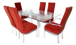 Mid Century Modern Set of Six Dining Chairs and Table in Lucite Chrome Glass