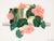 Watercolor of pink begonias by Barbara Gibson (20th Century). A large tuberous begonia is potted in a green pot. There are...