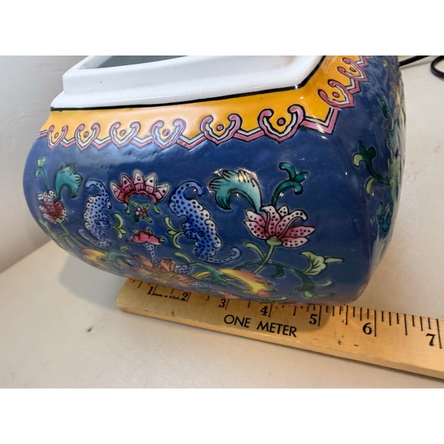 Ceramic Vintage Twisted Lotus Cloisonné Style Asian Décor Bright Colors Floral Design For Sale - Image 7 of 12
