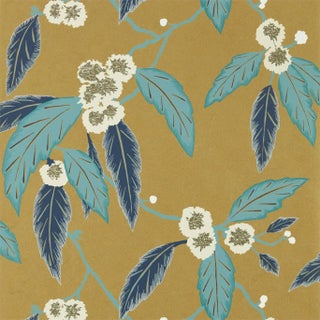 Harlequin Coppice Wallpaper in Navy/Lagoon/Gold - a Sample For Sale
