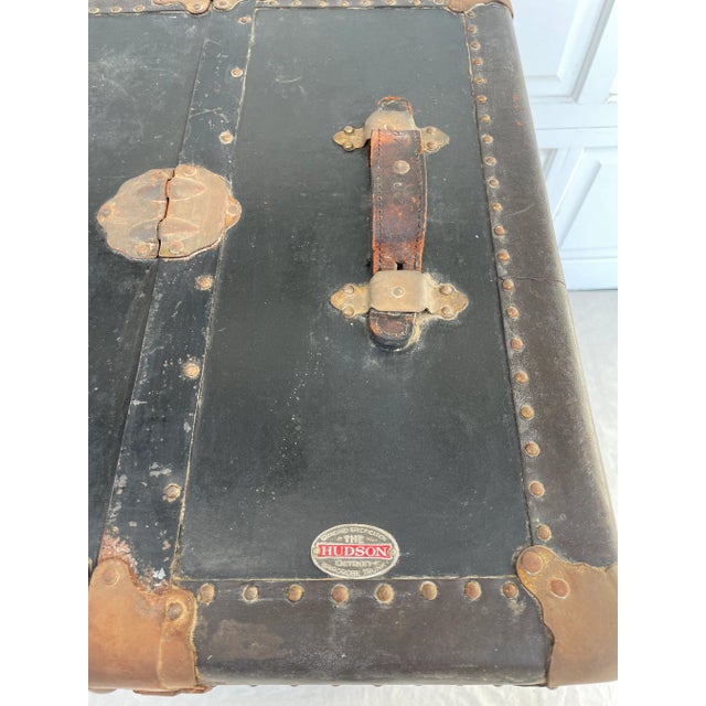 Antique Industrial Americana Hudson Wardrobe Trunk For Sale - Image 4 of 12