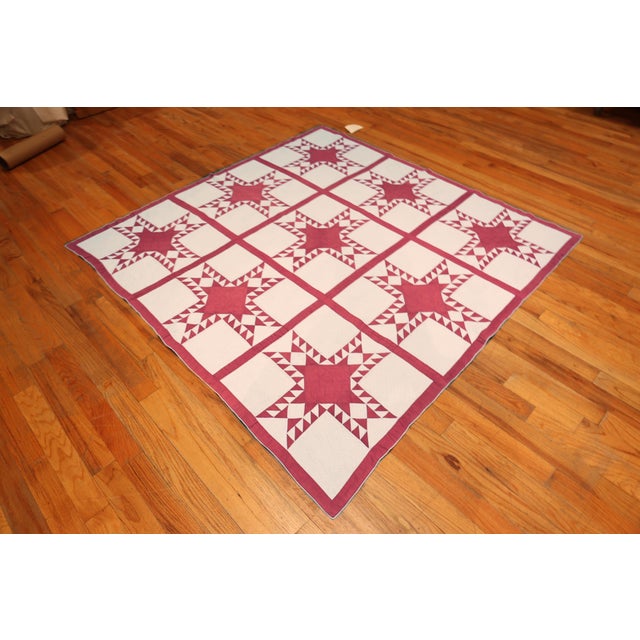 Red and White Star Geometric Antique American Quilt Textile, Country of Origin: United States, Pennsylvania, Circa Date:...