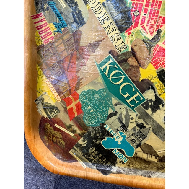 Vintage Handmade Wood Decoupage Denmark Travel Tray For Sale - Image 4 of 14
