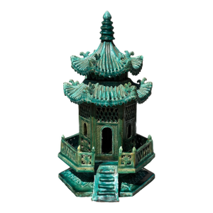 Vintage Large Scale Palm Beach Style Green Glazed Pagoda Centerpiece