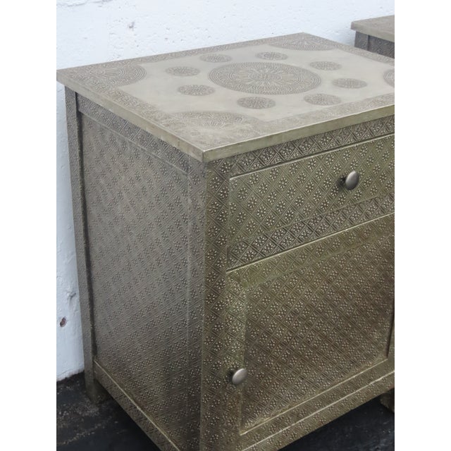 Embossed Metal Overlay End Tables Nightstands a Pair 6674 For Sale - Image 13 of 18