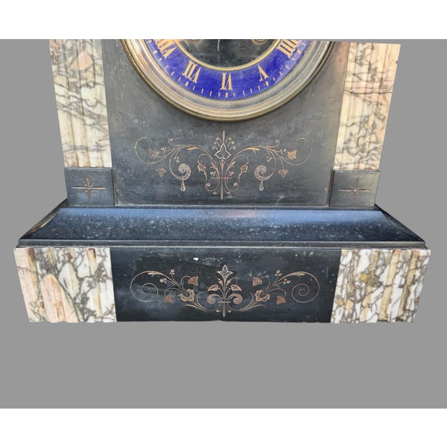 Stone Antique 19th C Black Marble Mantel Clock Blue Dial Open Escapement 16” For Sale - Image 7 of 10