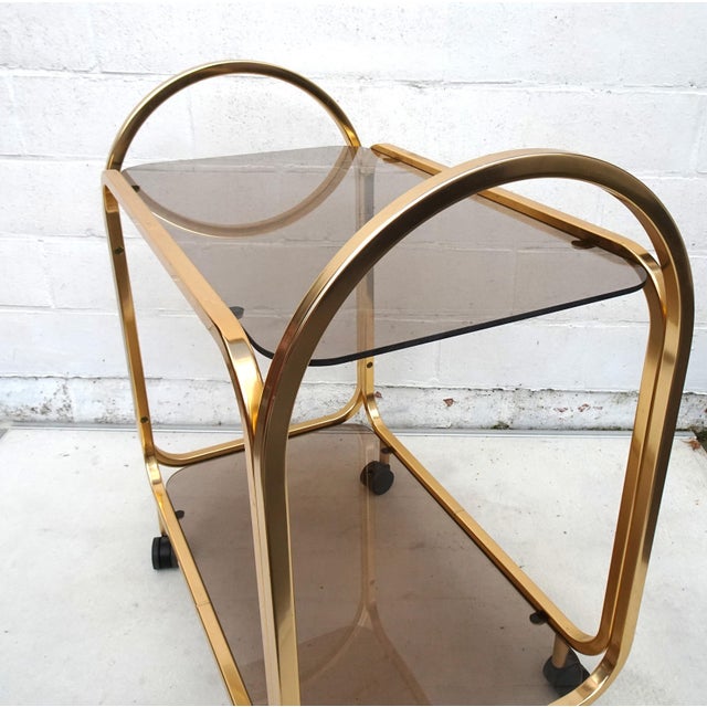Brown Vintage Gilded Aluminium Kaymet Bar Cart Trolley, 1970s For Sale - Image 8 of 13