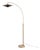 Nova of California Float Chairside Arc Floor Lamp - Weathered Brass Steel Base, Fleur Matte Black/Gold Tiered Shade, Dimmable Sculptural Cantilever For Sale