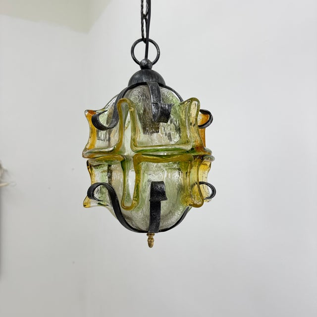 Brutalist Glass and Iron Hanging Lamp, 1970s For Sale - Image 12 of 17