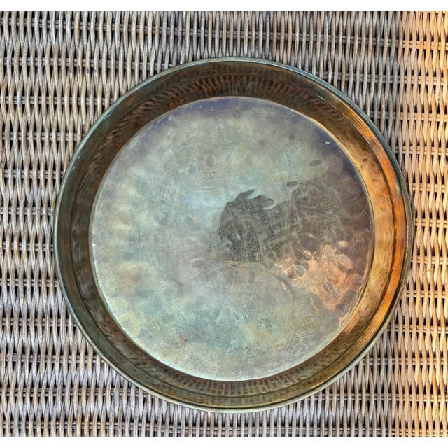 Antique European Hammered Shallow Brass Bowl or Collection Plate For Sale In Charleston - Image 6 of 7