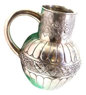 Rounded Wine Jug in Gummed Silver with Raised Floral Motifs