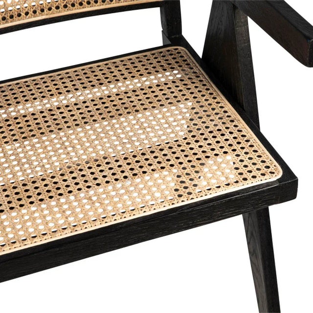 Wood Black Oak & Cane Dining Arm Chair For Sale - Image 7 of 7