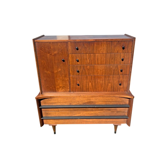 Wood Vintage Mid Century Modern Tall Dresser Chest of Drawers Gentlemen’s Chest by American of Martinsville For Sale - Image 7 of 10