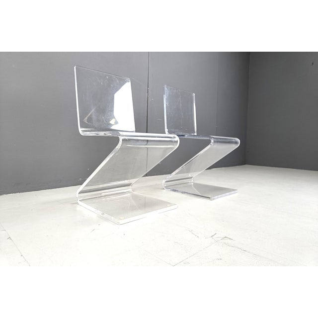 Acrylic Glass Zigzag Dining Chairs, 1980s, Set of 2 For Sale - Image 10 of 10