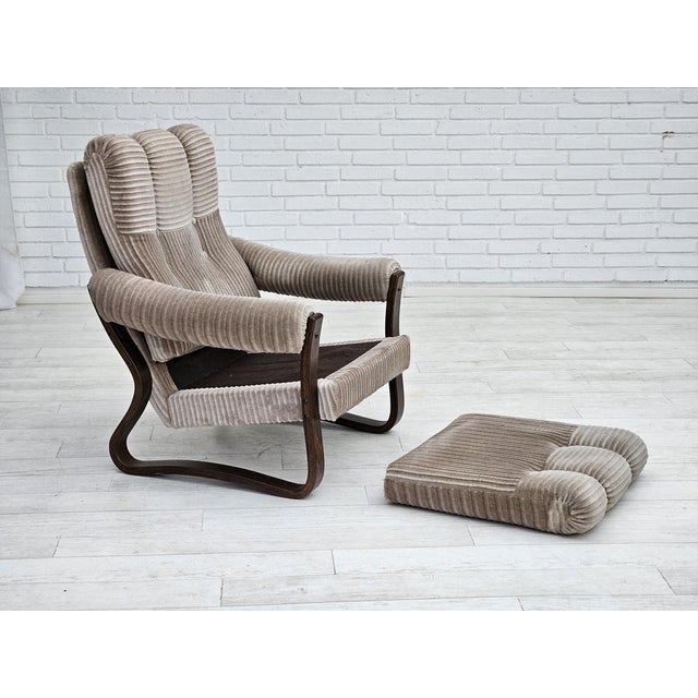 Danish Lounge Chair in Corduroy, 1970s For Sale - Image 4 of 18