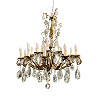 Eighteen-Light King Umberto of Savoy Chandelier in Bronze and Crystal, 1890s For Sale