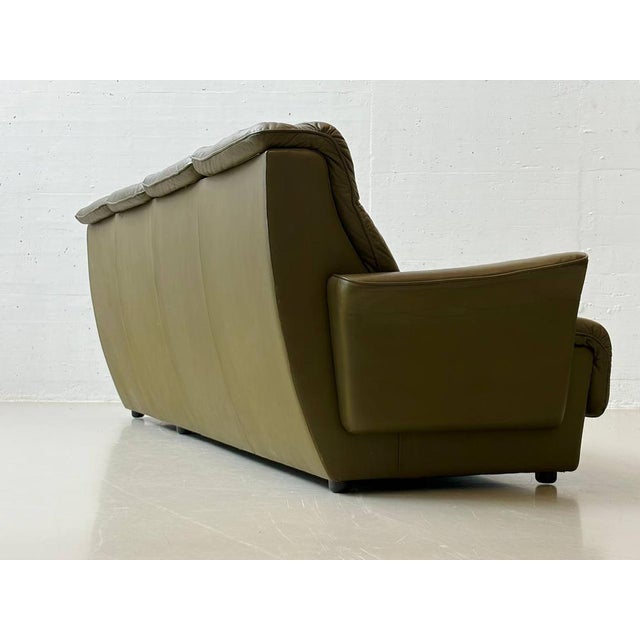 Olive Green Leather Sofa, 1970s For Sale - Image 4 of 16