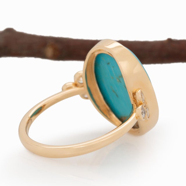 Blue 5.4cts Sonoran Turquoise Ring With Natural Diamonds: Solid 14k Gold, 1Size 6.75 For Sale - Image 8 of 10