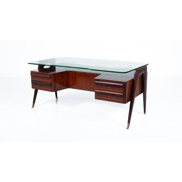 Mid-Century Modern Vittorio Dassi Desk, Wood and Glass, 1950s For Sale - Image 11 of 18
