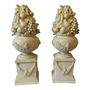 Vintage French Anduze Style Vases With Fruit Sculptures/Topiary, a Pair