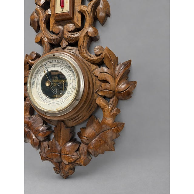 Late 19th Century Black Forest Style Carved Aneroid Barometer and Thermometer, C. 1890 For Sale - Image 5 of 9