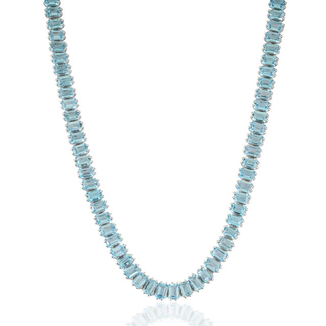 Contemporary 52.42 Ct Certified Natural Blue Topaz Tennis Necklace & Drop Earrings Set, 3 Pieces For Sale - Image 3 of 17