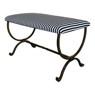 Spanish Gilt Iron Bench With Scrolled Feet For Sale