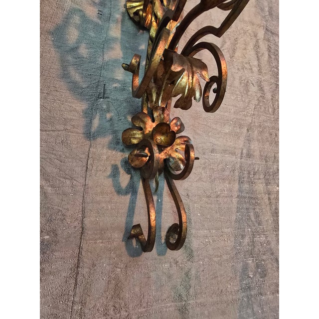 Vintage Italian Gilt Pair Sconces For Sale In Boston - Image 6 of 7