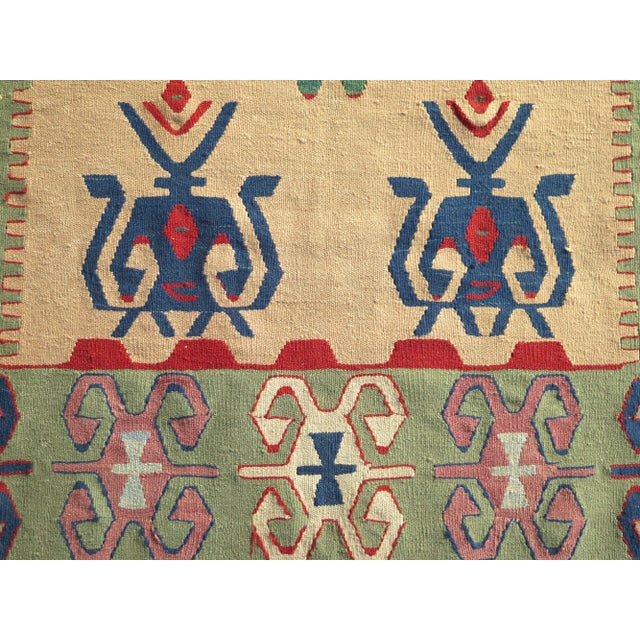 Mid 20th Century Mid 20th Century Small Aesthetic Boho Handmade Kilim Vintage Area Rug For Sale - Image 9 of 11