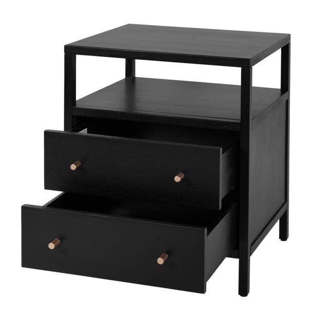 2020s Mendel 21.25 in. W Rectangular Wood 2 Drawer Narrow Nightstand with Open Shelf, Black For Sale - Image 5 of 11