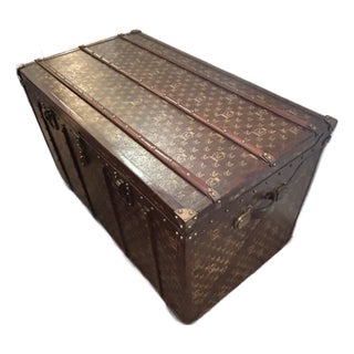 Large Leather Wrapped Maitland Smith Trunk With Wooden Mounts For Sale