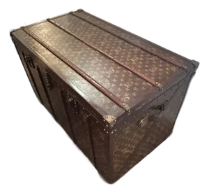 Large Leather Wrapped Maitland Smith Trunk With Wooden Mounts