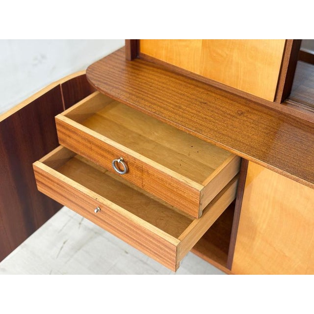 Brown Vintage Bar Cabinet in Birch and Brass For Sale - Image 8 of 18