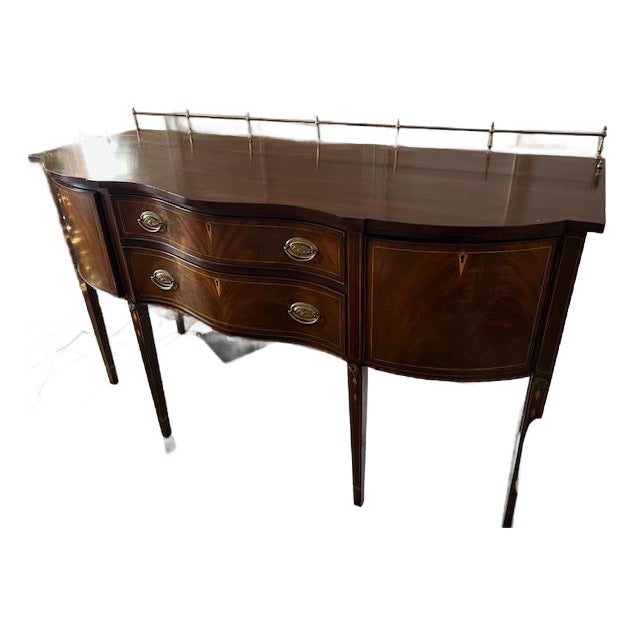 1980s Brass Gallery Mahogany Serpentine Front Federal Sideboard For Sale