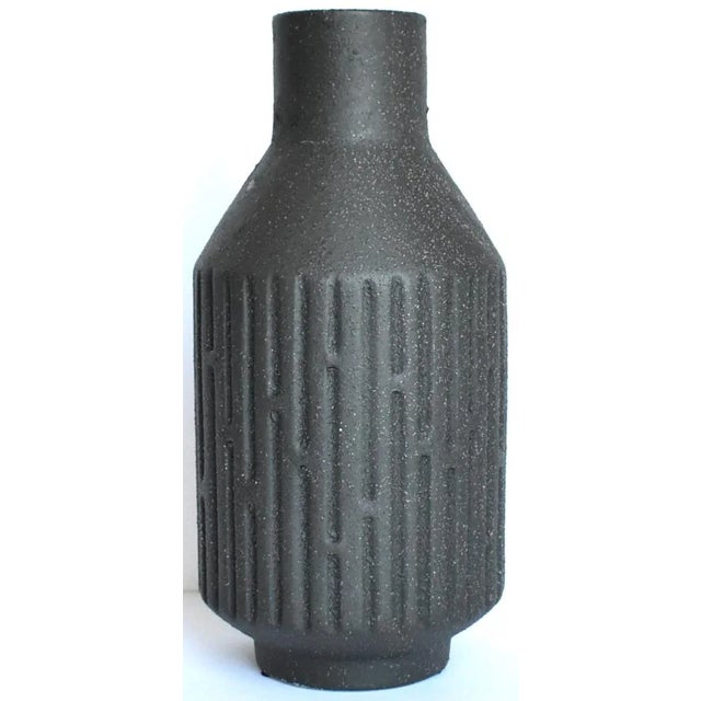 Mid-Century Modern Black Textured Geometric Vase For Sale - Image 9 of 9