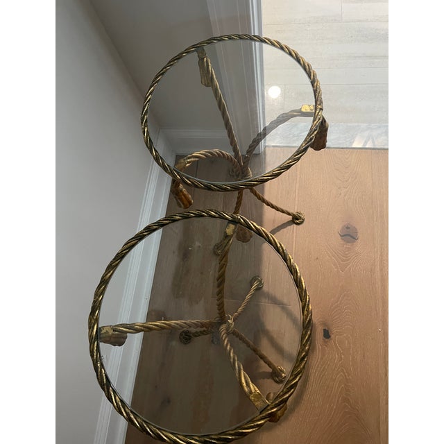 Pair of Mid Century Italian Rope Twist and Tassel Aluminum Tables For Sale - Image 4 of 7