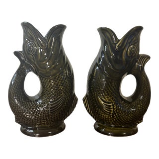 Vintage Dartmouth Pottery Gluggle Jugs, Vases - Pair - 1950s England For Sale