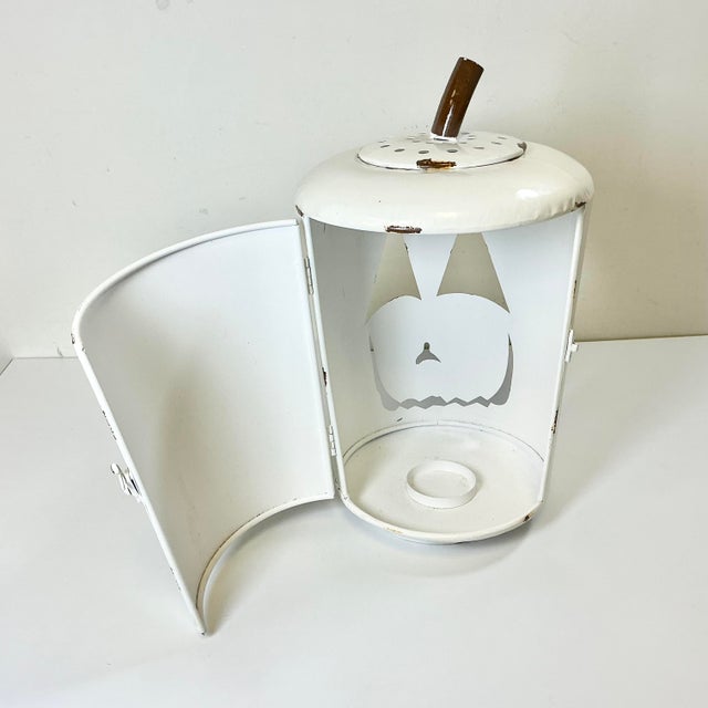 Vintage Bogo Chic Farmhouse Americana Metal White Jack-O-Lantern Pumpkin Candleholder. For Sale - Image 10 of 11