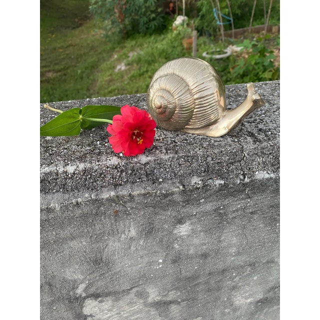 Mid-Century Modern Vintage Mid-Century Modern Silver Brass Snail Figurine – Large Heavy Metal Snail Paperweight Sculpture, Hollywood Regency Table Decor For Sale - Image 3 of 12