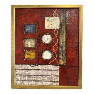 Original Abstract Textured Oil Painting by Alena Kalen "Cipher" Framed, Coa For Sale