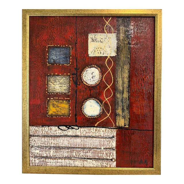 Original Abstract Textured Oil Painting by Alena Kalen "Cipher" Framed, Coa For Sale